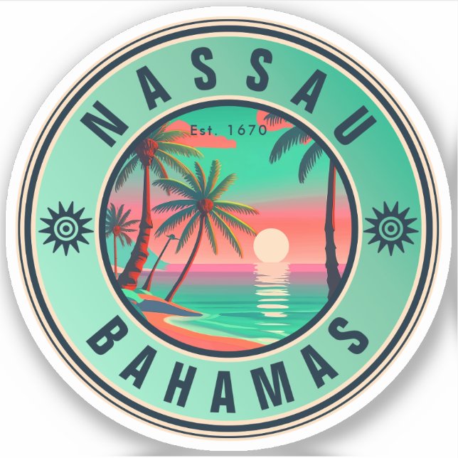 Sticker Nassau Bahamas Retro Sunset voyage Souvenir 1950 (Devant)