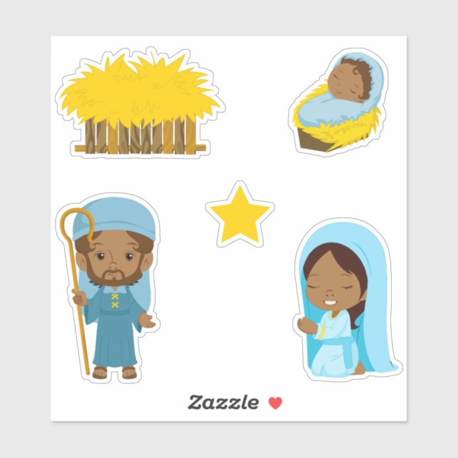 Sticker Nativité africaine des enfants Joseph, Marie, Jésu (Feuille)