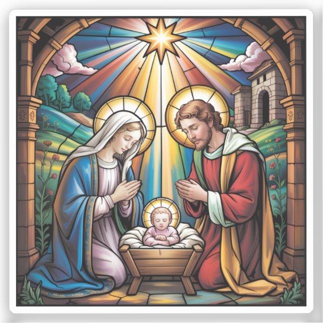 Sticker Nativity Stained Glass Art – Holy Family Christmas (Recto)