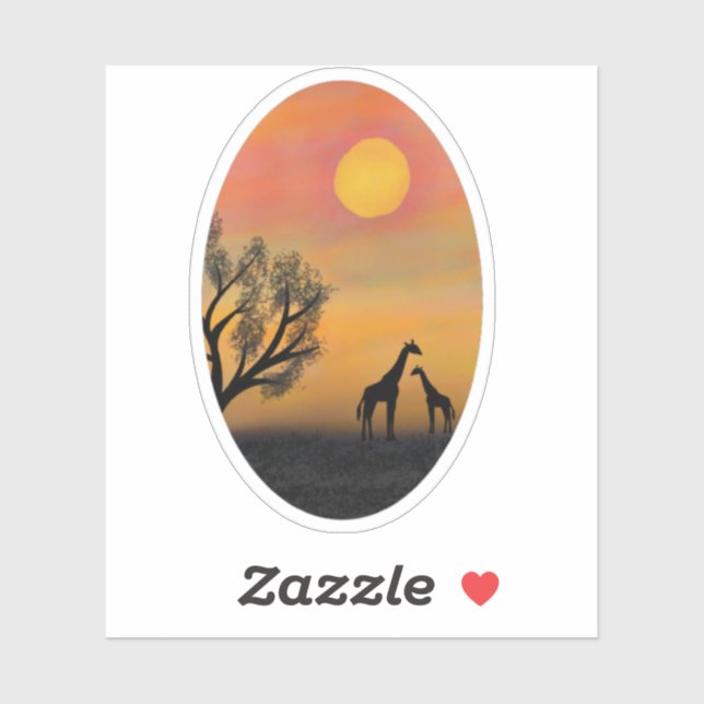 STICKER NATURE AFRICAINE GIRAFFE SUNSET PEINTURE (Feuille)