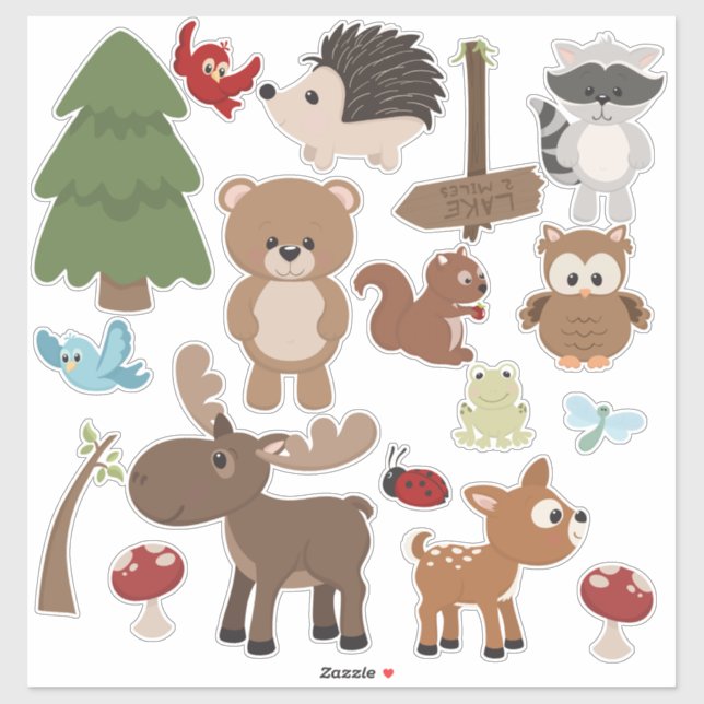 Sticker Naturel Woodland Friends Baby Animal Trees Nursery (Feuille)