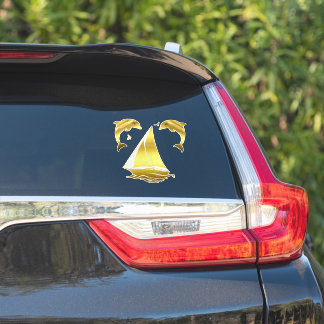 Sticker Nautical gold tone dolphin/porpoise + sailboat