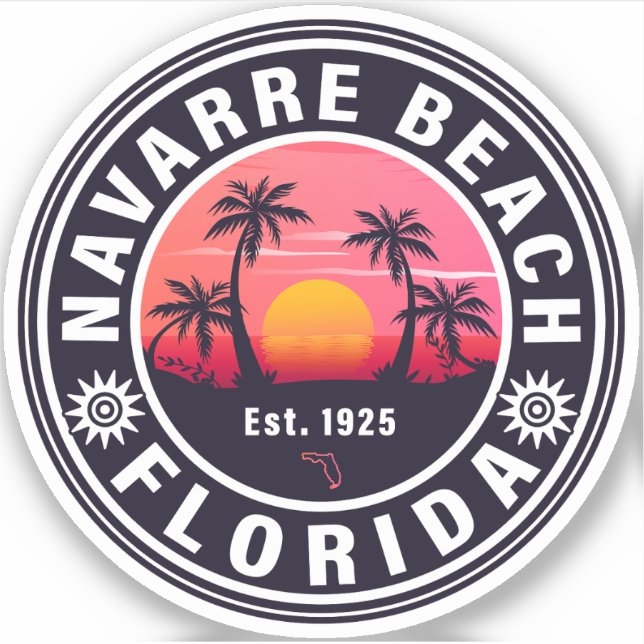 Sticker Navarre Floride Plage Retro Sunset Palmiers 60s (Devant)