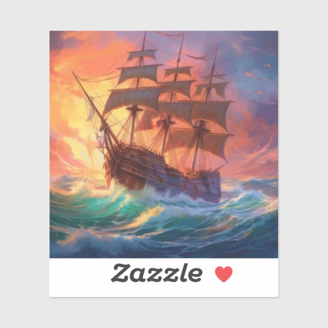Sticker Navire À Voile Sur Une Mer Tempérée (Feuille)