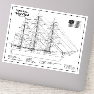 Sticker Navire Clipper Flying Cloud - Plan du navire BD