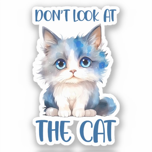 Sticker Ne regardez pas le chat - adorable chaton bleu (Recto)
