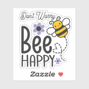 Sticker Ne vous inquiétez pas Bee Happy script coeur et fl