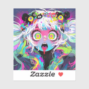 Sticker Neon Kawaii Shockwave : Psychedelic Anime Girl
