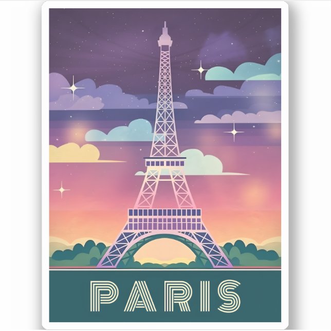 Sticker Neon Synthwave Tour Eiffel Paris France (Devant)