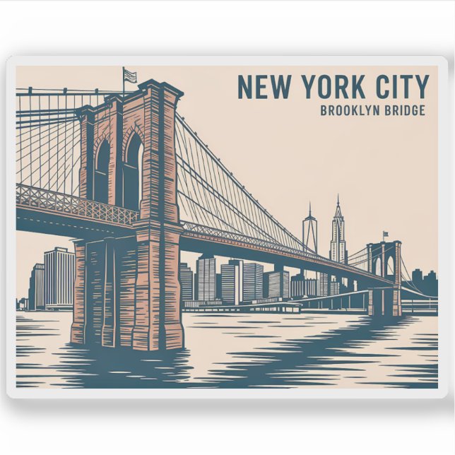 Sticker New York Brooklyn Bridge Skyline Bold Retro Travel (Devant)