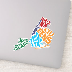 Sticker New York City Cinq Boroughs Word Art Map