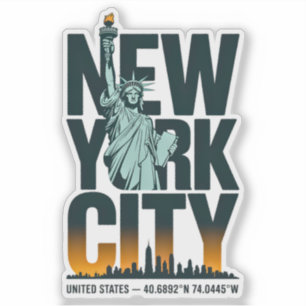 Sticker New York City Typographie Statue de Liberty Skylin