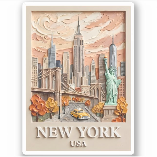 Sticker New York City Vintage 3D Textured Skyline Painting (Devant)