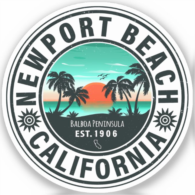 Sticker Newport Beach California Retro Sunset Vacation 80s (Recto)
