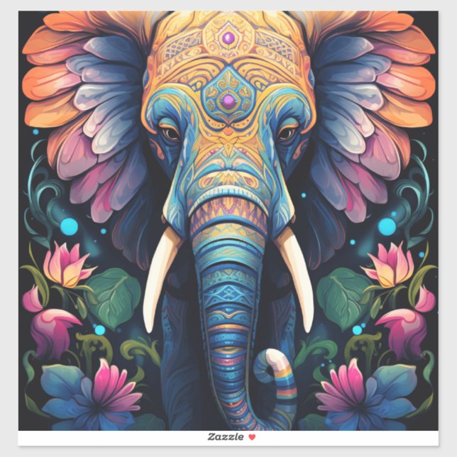 Sticker Night Blooming Mandala Elephant (Feuille)