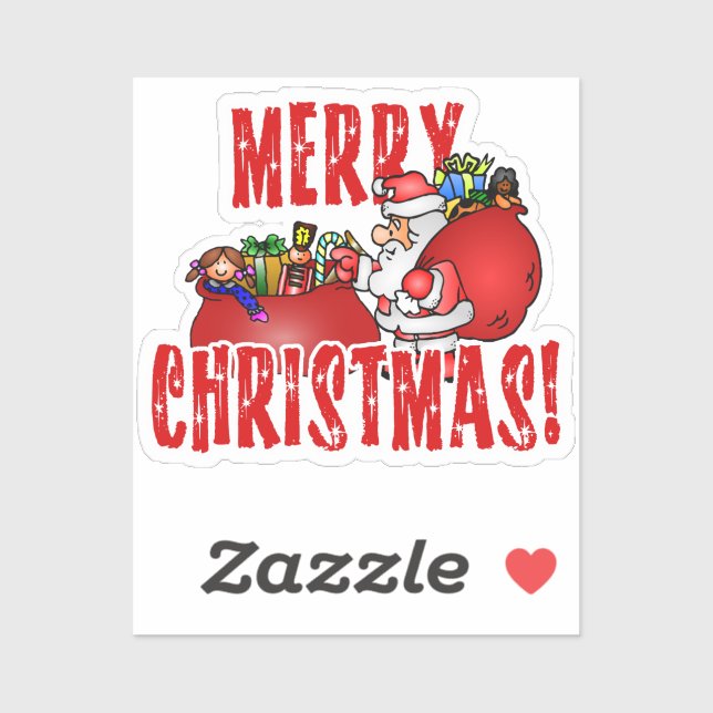 Sticker Noël au Père Noël et sac de jouets (Feuille)