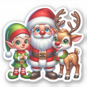 Sticker Noël des mignons Père Noël, Elfe et Rennes