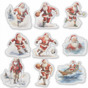 Sticker Noël du Père Noël sportif