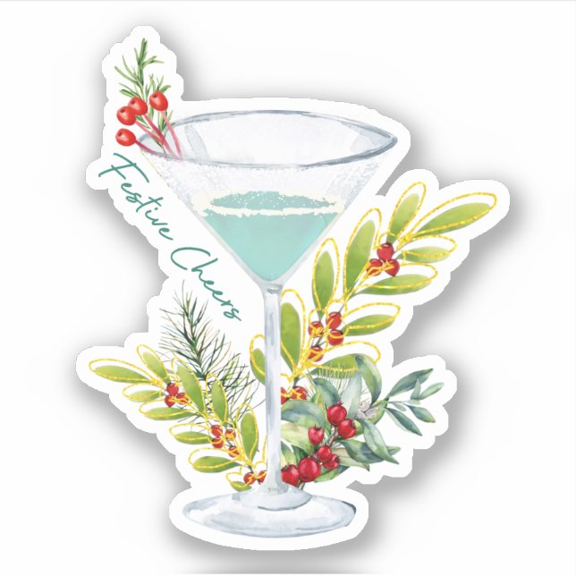 Sticker Noël Festive Cheers Cocktails Boissons Vacances (Devant)