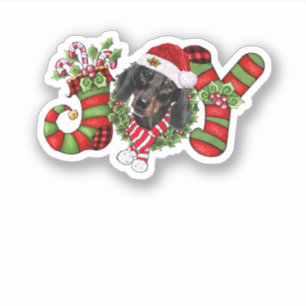 Sticker Noël Joy nain Stocking noir Dachshund
