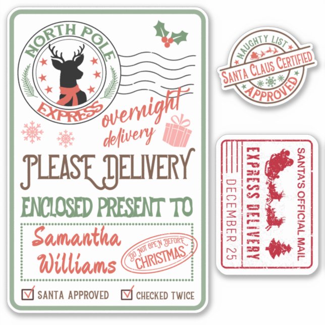 Sticker Noël Père Noël livraison spéciale avec nom (Devant)