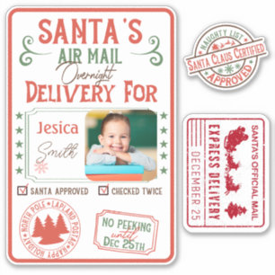Sticker Noël Père Noël livraison spéciale enfants nom et p