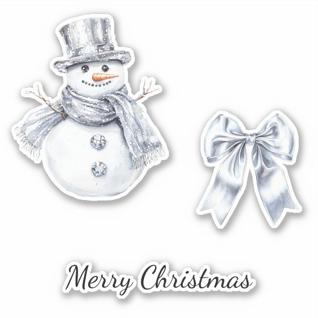 Sticker Noël Silver Snowman Bow (Devant)