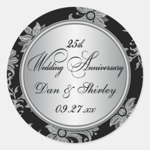 Sticker noir, argent 25ème Mariage Anniversaire