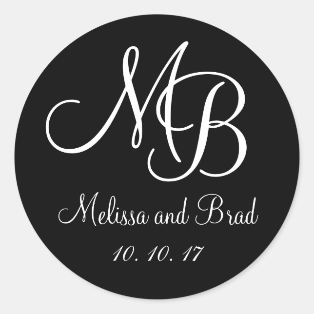 Sticker Noir Blanc Double Monogrammes Mariage Favo (Devant)