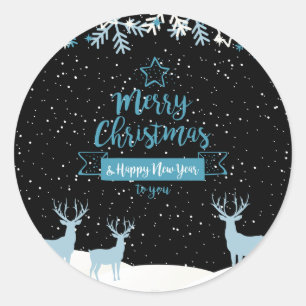 Sticker noir bleu Joyeux Noël Clasic rond