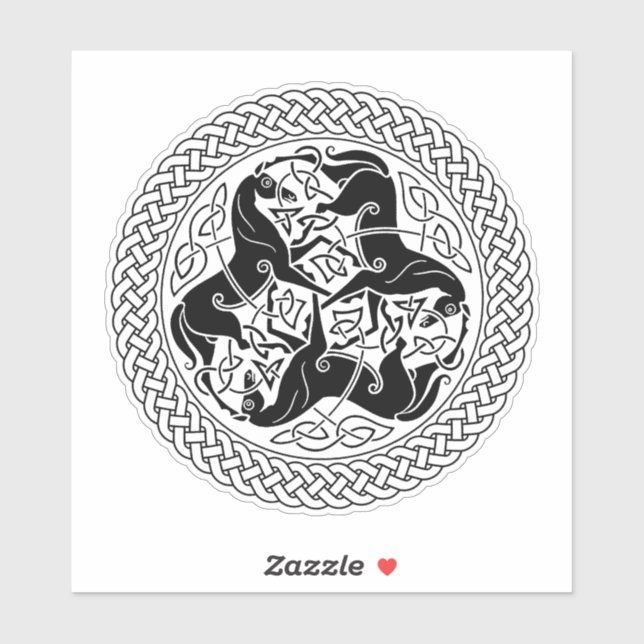 Sticker Noir Céltic Epona noeud avec les chevaux (Feuille)