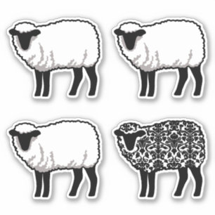 Sticker Noir Damask Sheep