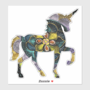 Sticker Noir et art de licorne de mandala d'or