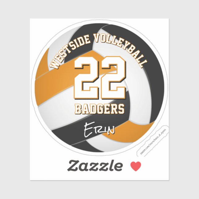 Sticker noir orange équipe couleurs volley club nom (Feuille)