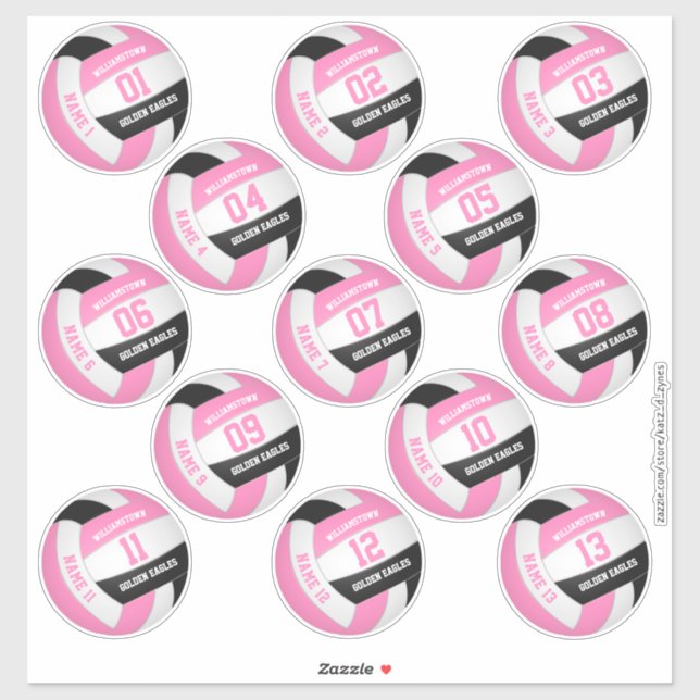 Sticker noir rose 13 joueurs personnalisés noms volleyball (Feuille)