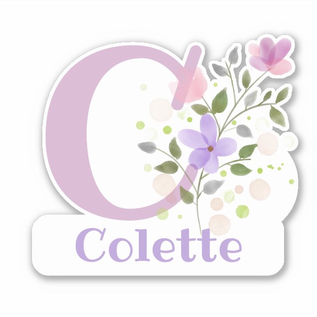 Sticker Nom Colette & Initiale avec Design Floral (Devant)