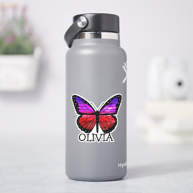 Sticker Nom de la fille papillon personnalisée (HydroFlask)