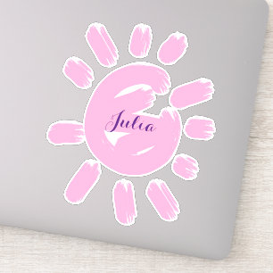 Sticker Nom de script de fille personnalisée Cute Pink Sun