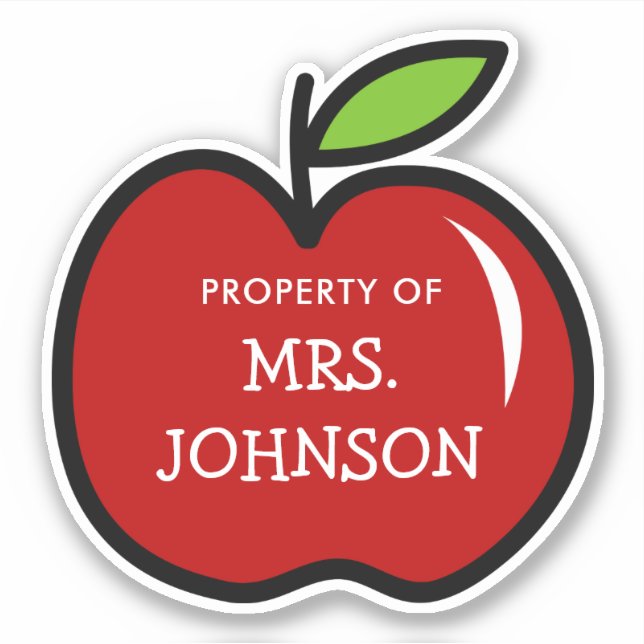 Sticker Nom d'enseignant personnalisé rouge pomme contour  (Devant)