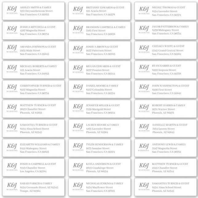 Sticker Nom d'hôte Mariage simple Monogramme Adresse (Devant)