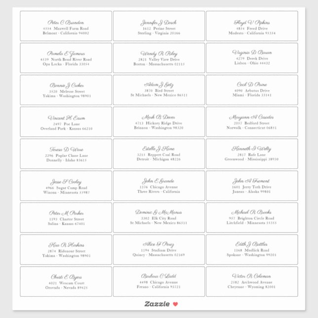 Sticker Nom du client mariage Adresse Élégant Script noir (Feuille)