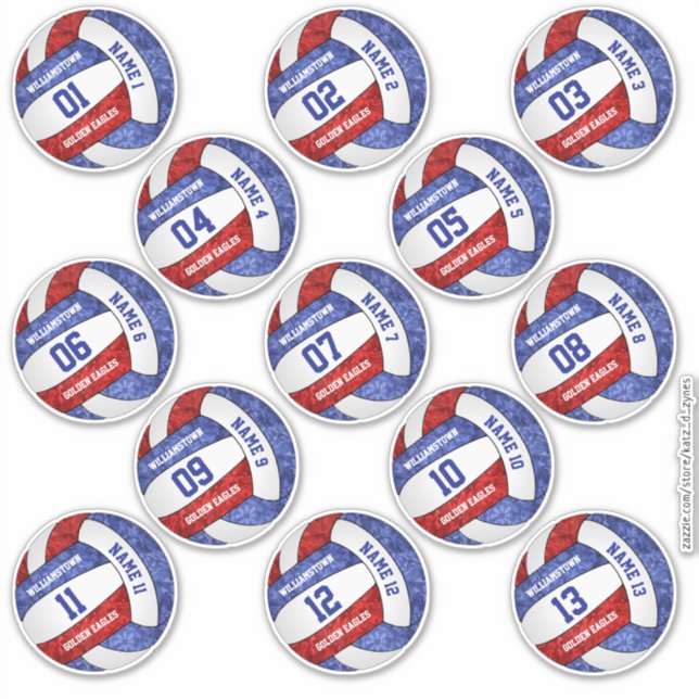 Sticker nom du joueur de volley-ball rouge girly (Devant)