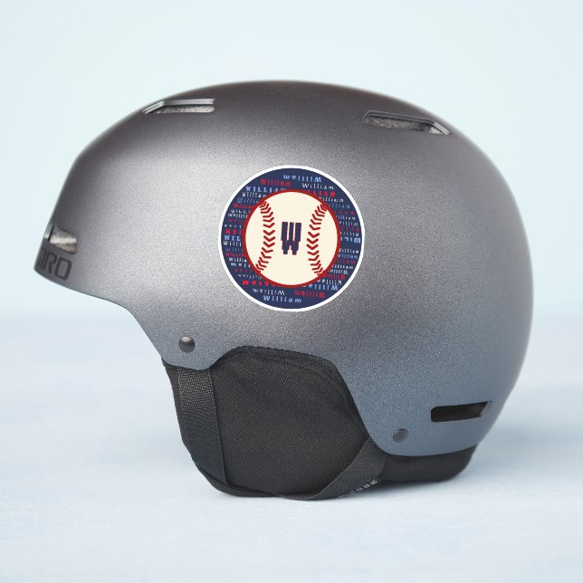 Sticker Nom du monogramme bleu de la marine Casque de base (Côté casque)