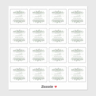 Sticker Nom écrit à la main Green Botanical artisanal par