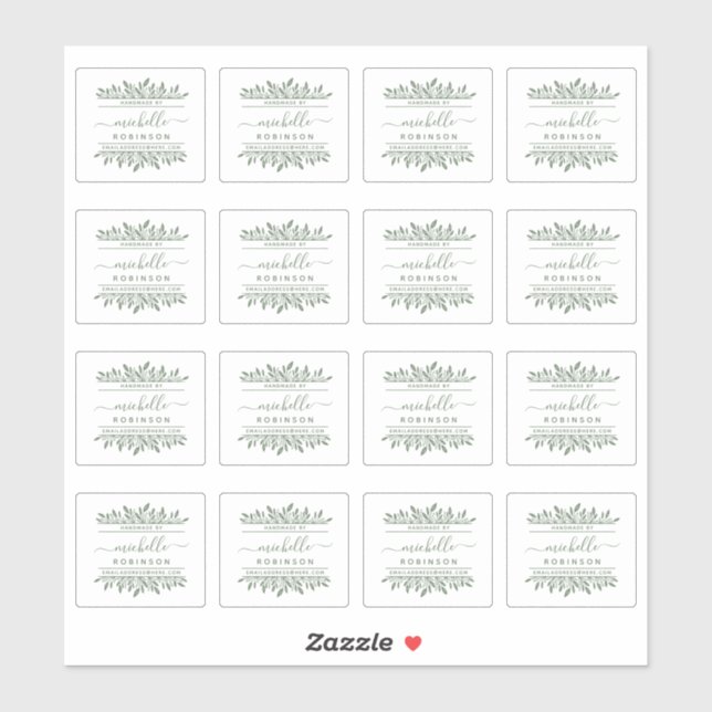 Sticker Nom écrit à la main Green Botanical artisanal par (Feuille)