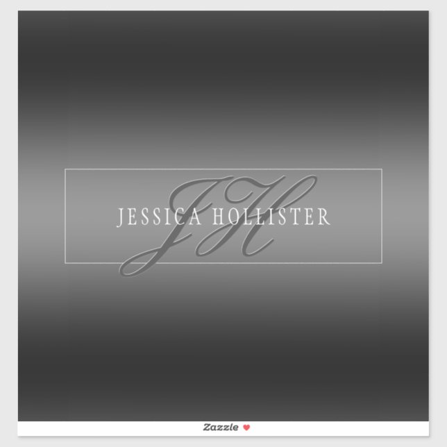 Sticker Nom élégant et Initiales monogrammes | Noir et gri (Feuille)