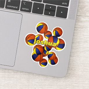 Sticker nom enfant bleu or équipe couleurs basket balles