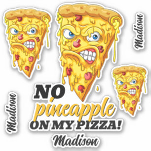 Sticker Nom et ingrédient personnalisés Pizza en colère