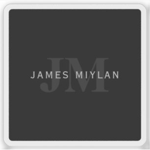 Sticker Nom et monogramme modernes   Gris et noir