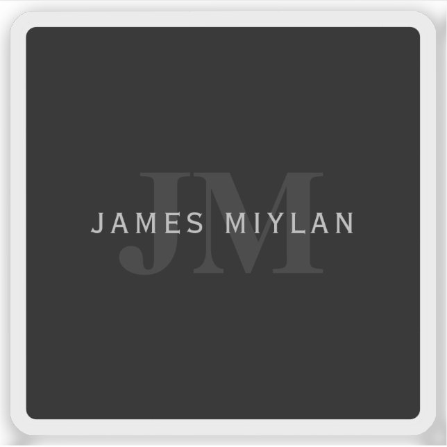 Sticker Nom et monogramme modernes | Gris et noir (Devant)